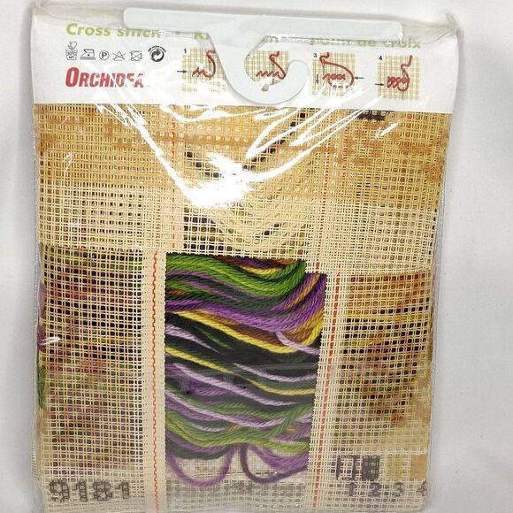 Butterfly Flower Cross Stitch Kit Pillow Front Yellow Purple Orchidea Art 9181 - Picture 3 of 3